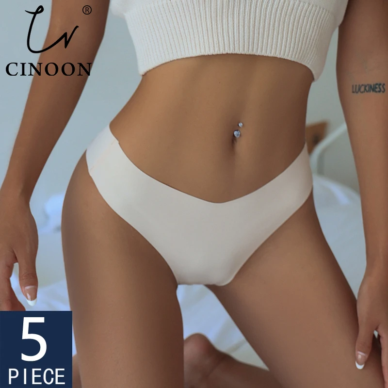 

CINOON 5Pcs/Lot Sexy Seamless Panties for Women No Show Thong V-waisted Stretch Breathable G String Underwear Comfort Intimates