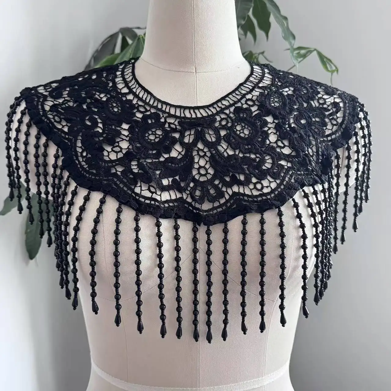 Milk Silk Embroidered Lace Collar, Pearl Tassel Shawl, Cheongsam Round Neck Cape