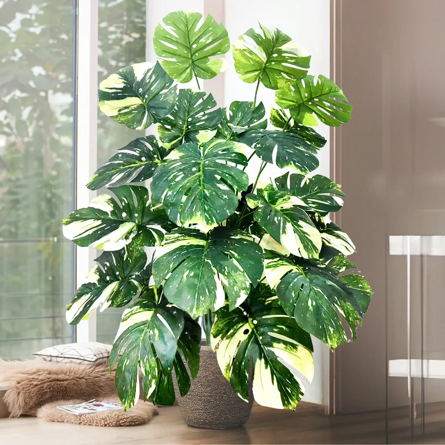Hochwertige 76/86CM Künstliche Monstera-Pflanze, Falsche Palme, Plastik-Schildkrötenblatt, Grüne Pflanze für Heim, Garten, Zimmer und Bürodekoration – Detail 11