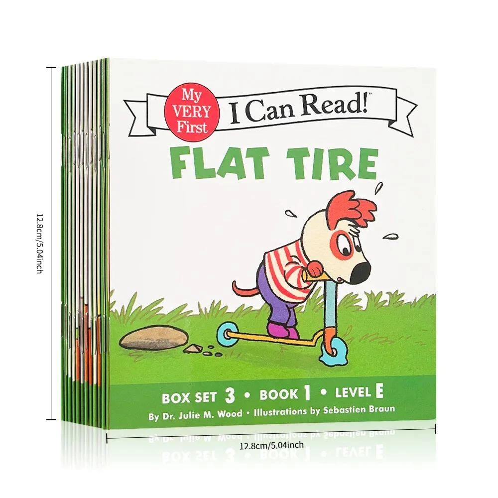 12 Books Set I Can Read Flat Tire Series, Mini Portable English Picture Books,Kids Story Books, Early Reading Training Materials