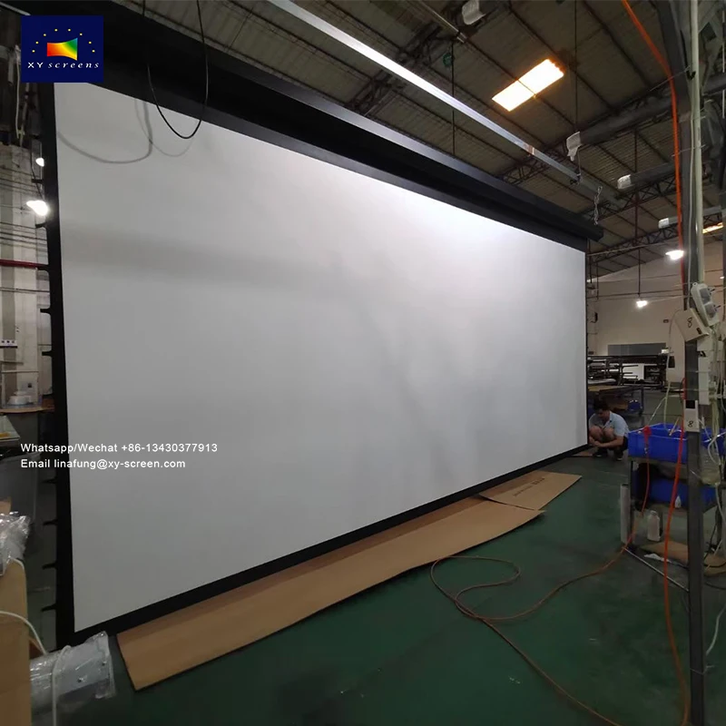 XY Screen 200-500inch Large Tab Tension Electric Motorized Projection Screen with UHD White Sound Perforate Acoustic Transparent