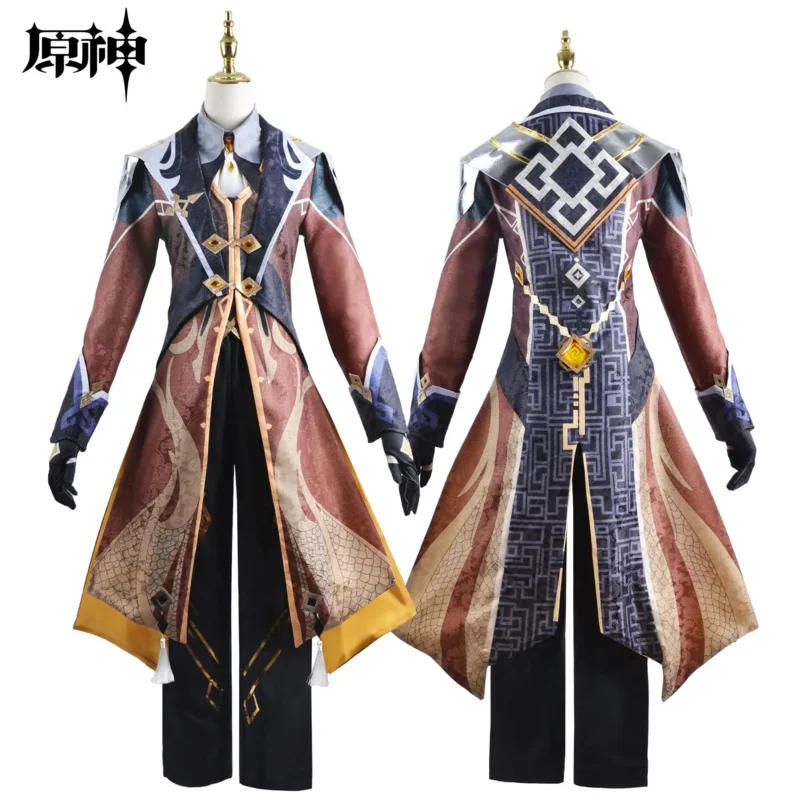 Anime Spiel Genshin Impact Liyue Zhongli Cosplay Archon Full Set Handschuhe Perücke für Männer Outfits Halloween Kostüm Comic Con Party