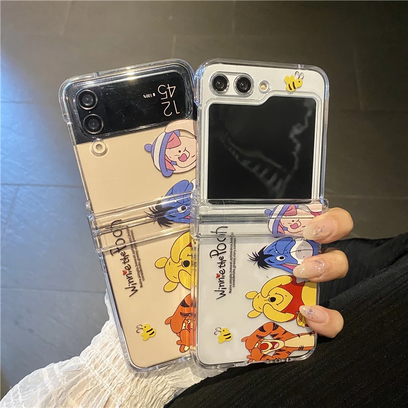 Anime Disney Winnie Pooh Korean Style Mickey Mouse Snow White For Samsung Galaxy Z Flip Fold 3 4 5 Cover Phone Case Gift