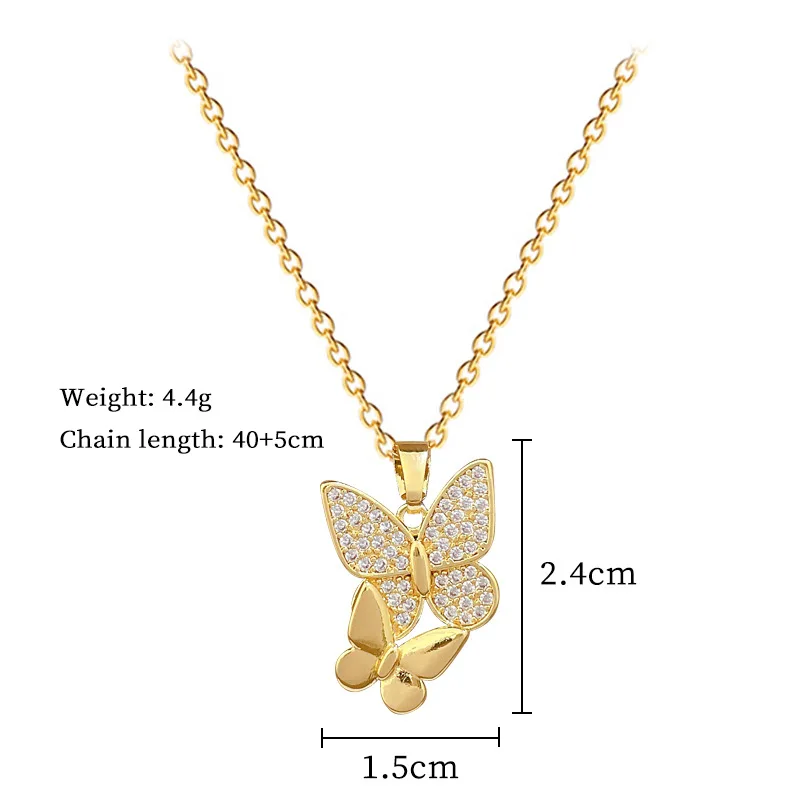 Stainless Steel Golden Butterfly Inlay Rhinestones Pendant Necklace Women New Fashion Neck Chain Jewelry Glamorous