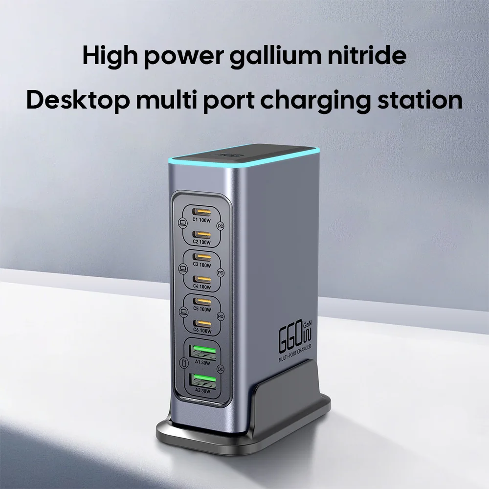 Total 660W GaN 8Port Desktop Charging Station PD 100W For MacBook Pro/iPhone/Samsung S24/iPad USB Fast Charger 100/30W Type C