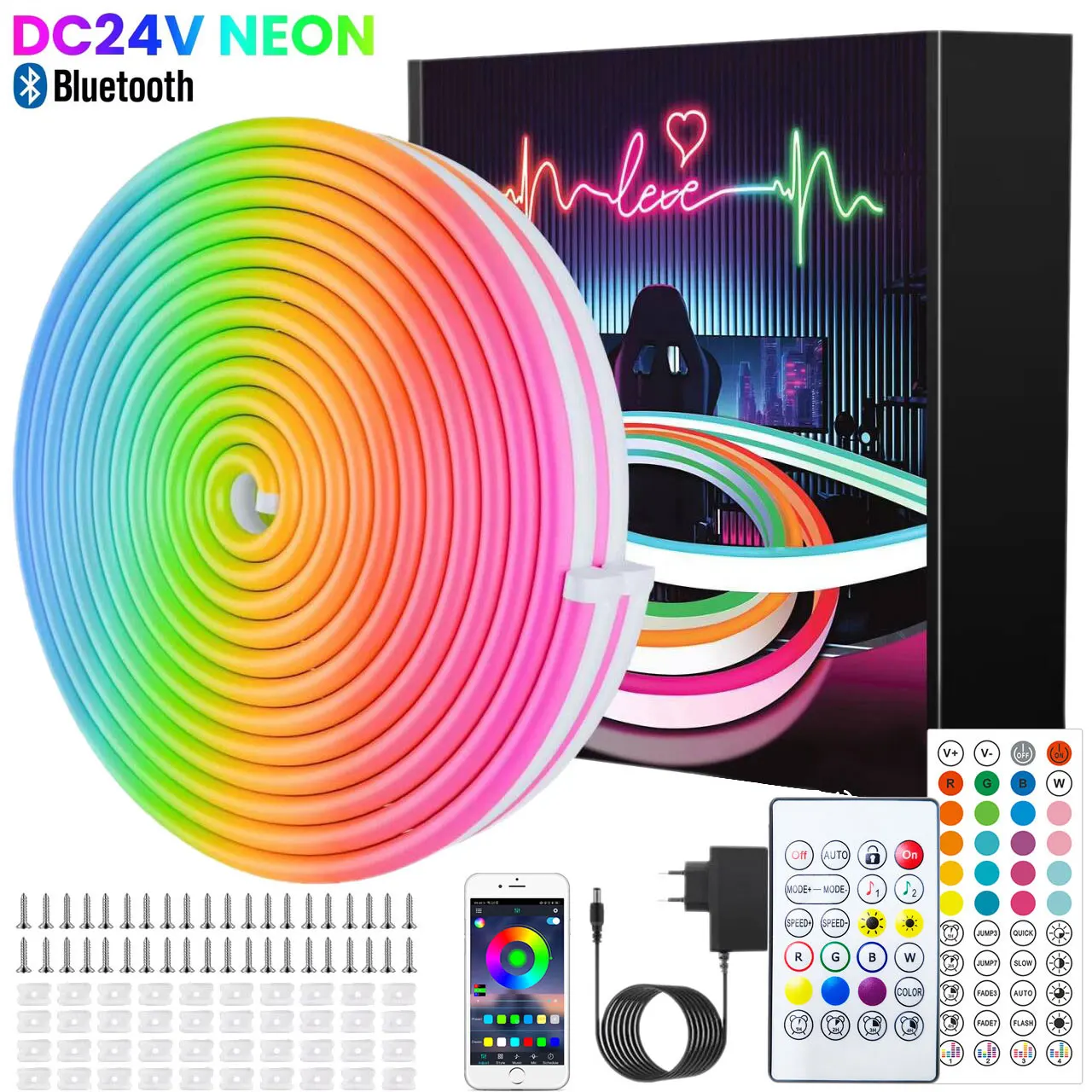 تيار مستمر 24 فولت النيون Led قطاع أضواء مقاوم للماء 5 متر 10 متر 15 متر 20 متر 30 متر بلوتوث App مرنة في الهواء الطلق مصباح ليد غرفة النيون حبل الشريط