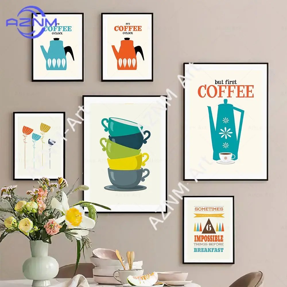 Tea Cup Bowl Coffee Poster Retro Kitchen Canvas Painting Pri