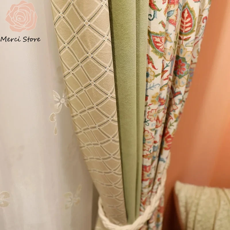 

Luxury American Countryside Velvet Tulle Blackout Curtains for Bedroom Living Room High Spring Outing Drapes Thermal Insulated