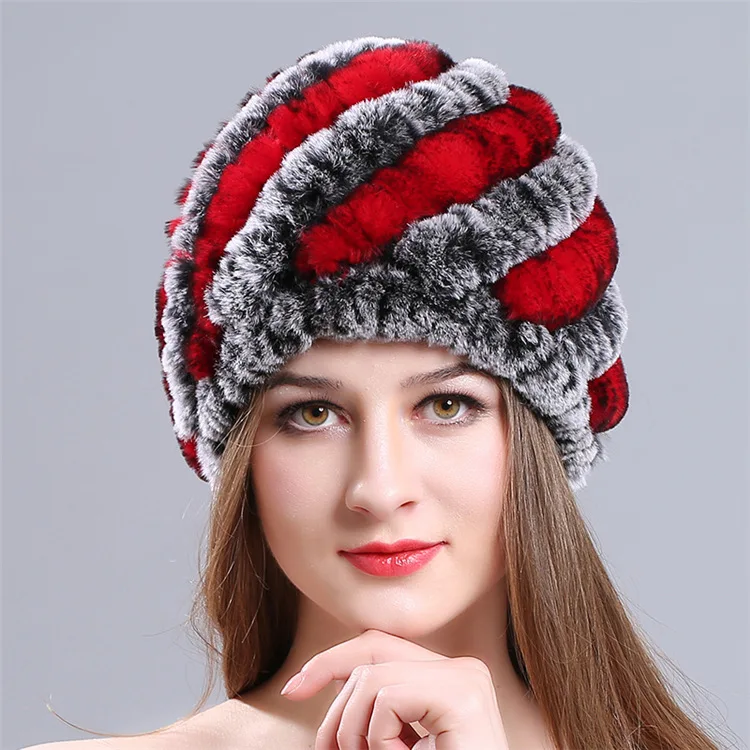 

Women Winter Warm Real Rex Rabbit Fur Hat Snow Cap Winter Hats for Women Girls Real Fur Knit Skullies Beanies Natural Fluffy Hat