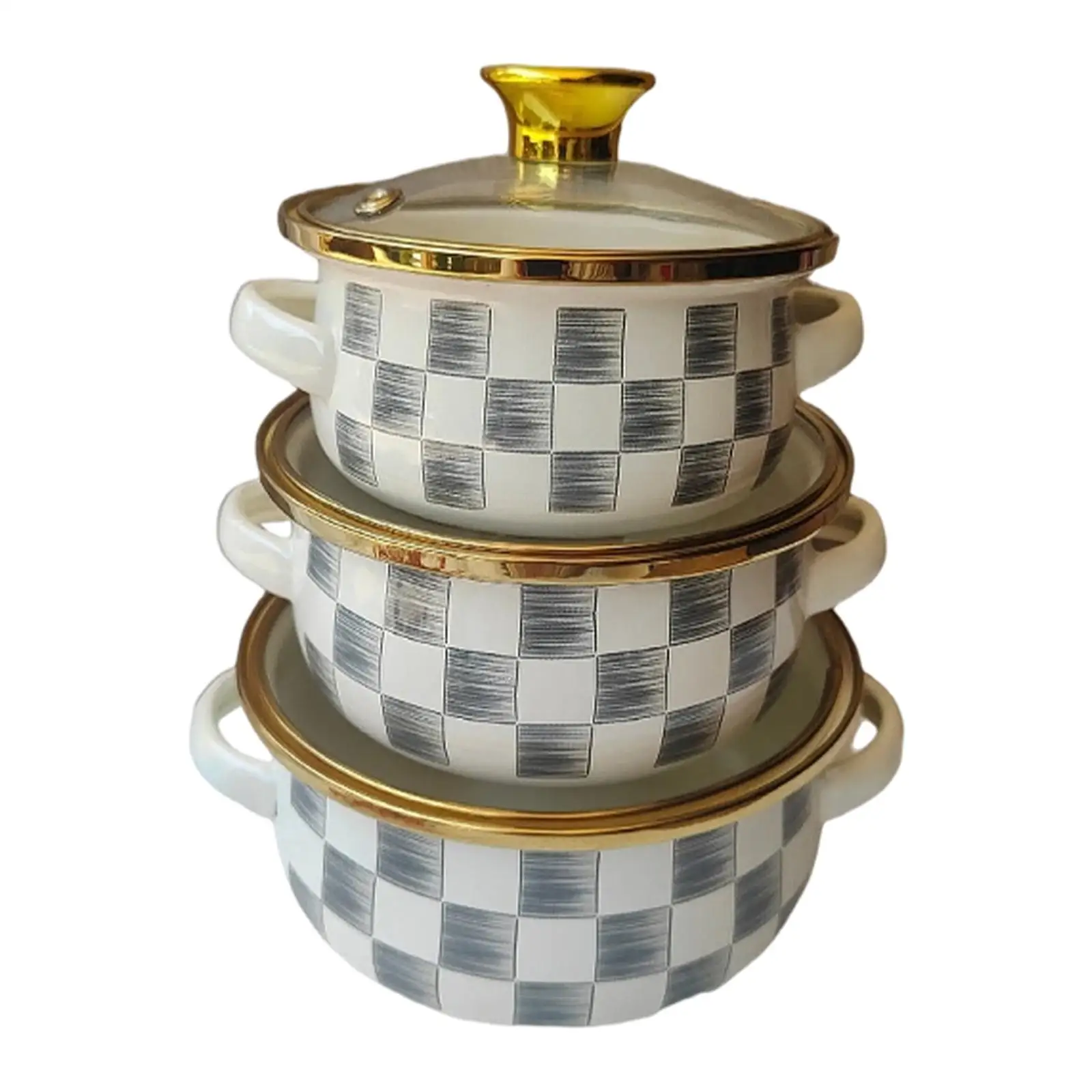 

3 эмалированных кастрюли с крышкой, легко чистящиеся, портативные кастрюли для посуды с ручками для кухни, ресторана, дома