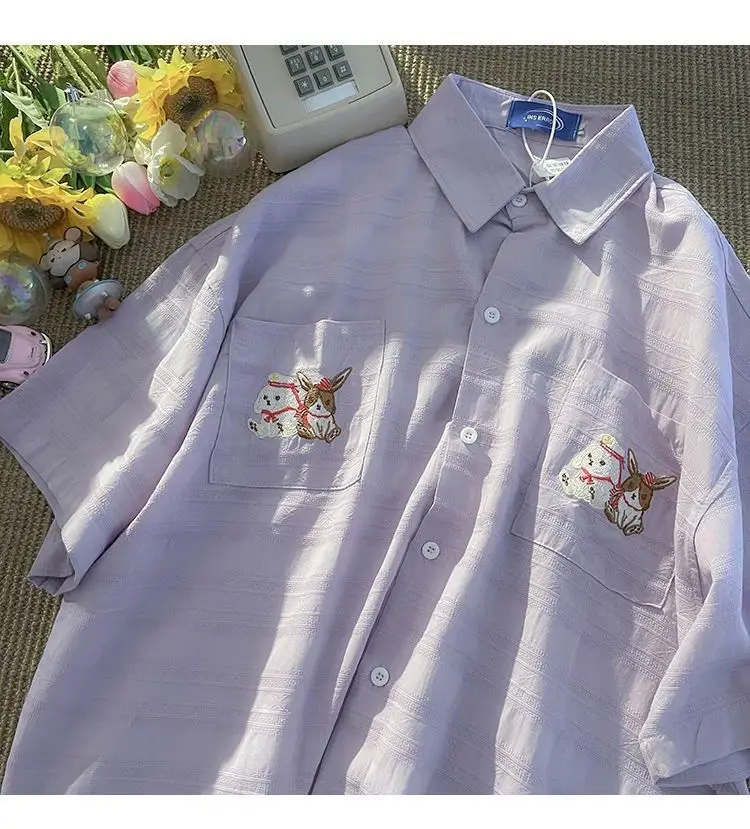 

French pure cotton short-sleeved shirt for women Japanese niche Hong Kong style retro fairy chic gentle style versatile y2k tops