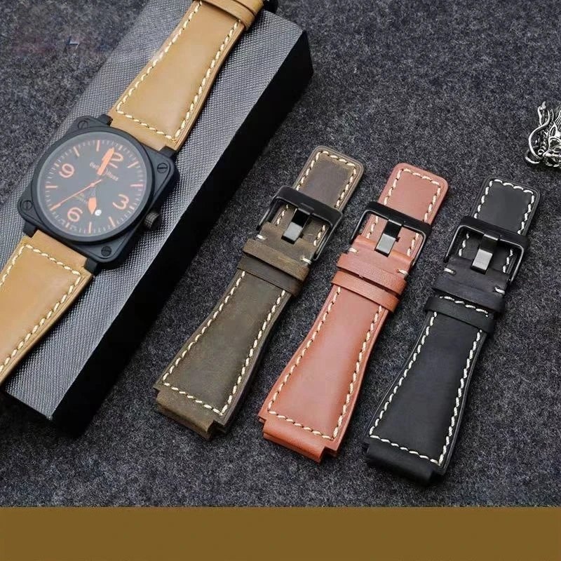 Genuine Leather Watch Strap for Bell Ross BR01/BR03 Premium Durable Stylish Replacement Man Slub Watchband Crazy Horse Bracelet
