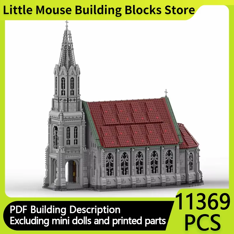 Street View Model MOC Building Vintage Old Church in Small Town Modular Technology Gifts Holiday Assemble Children Toys Suit