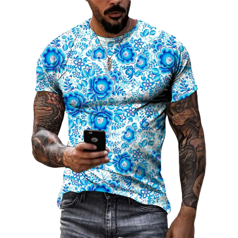 Summer New Painting Art Printing T-shirt For Unisex Fashion Personality Casual Men Tees Ethnic style Round Neck Short Sleeve Top