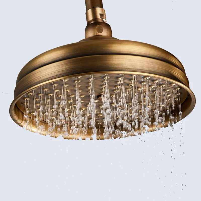 Antique Brass Round 8 Inch High Pressure Rainfall Shower Head 360°Rotation Adjustable Waterfall Rain Shower Head