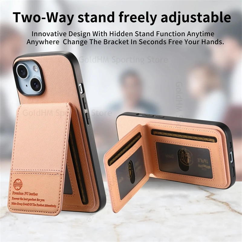 

Leather Cover Phone Kickstand Case For iPhone 16e 17 Pro Max Flip Card Slot Wallet Stand Cover For Apple 15 14 12 17 Pro 16 Plus