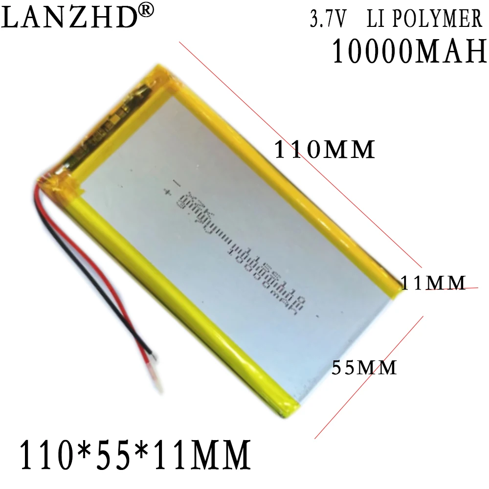 1-20pcs 3.7V Polymer lithium battery 10000mAh Large capacity For Tablet computer, Mobile power supply DIY batteries 1155110