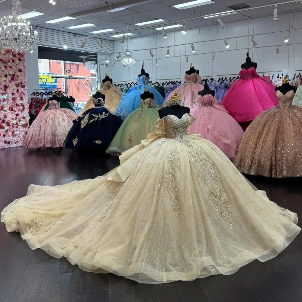 

Пышные платья Quinceanera, бальное платье с открытыми плечами, аппликации из бисера, милые платья 16, 15 лет, по индивидуальному заказу