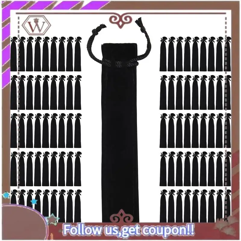 ABBG-100Pcs المخملية القلم الحقيبة السوداء الرباط حقيبة واحدة حامل قلم التعبئة والتغليف كم للمدرسة مكتب الأعمال هدية