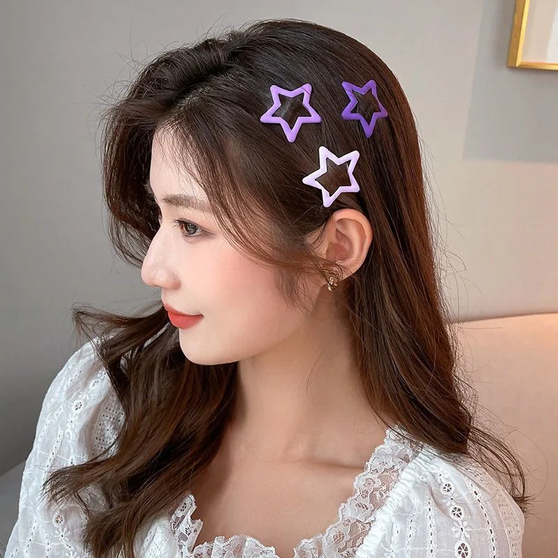 3pcs/bag Colorful Star BB Hairclip Y2K Girls Cute Barrettes Metal Snap Clips Hairpins Women Headdress Hair Jewelry Accessories