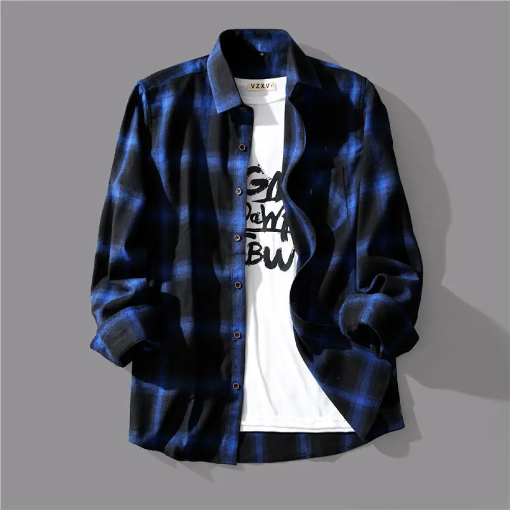 Vintage Style Plaid Shirt Men Long Sleeve Loose Fit Casual Button Up Autumn Fashion Trendy Streetwear Soft Comfortable Tops