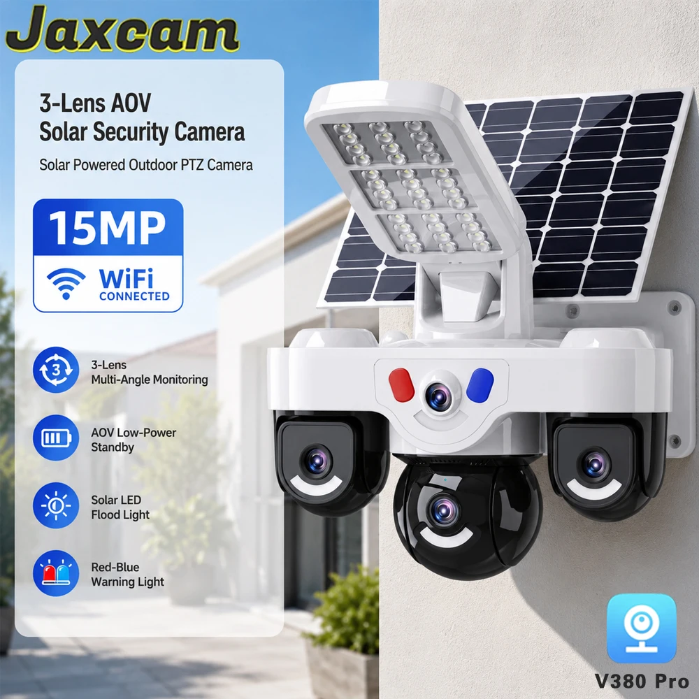 15MP HD WiFi PTZ Solar Camera Outdoor Wireless Human Detection PIR WiFi IP Camera with Siren Solar Powered CCTV Solar Light