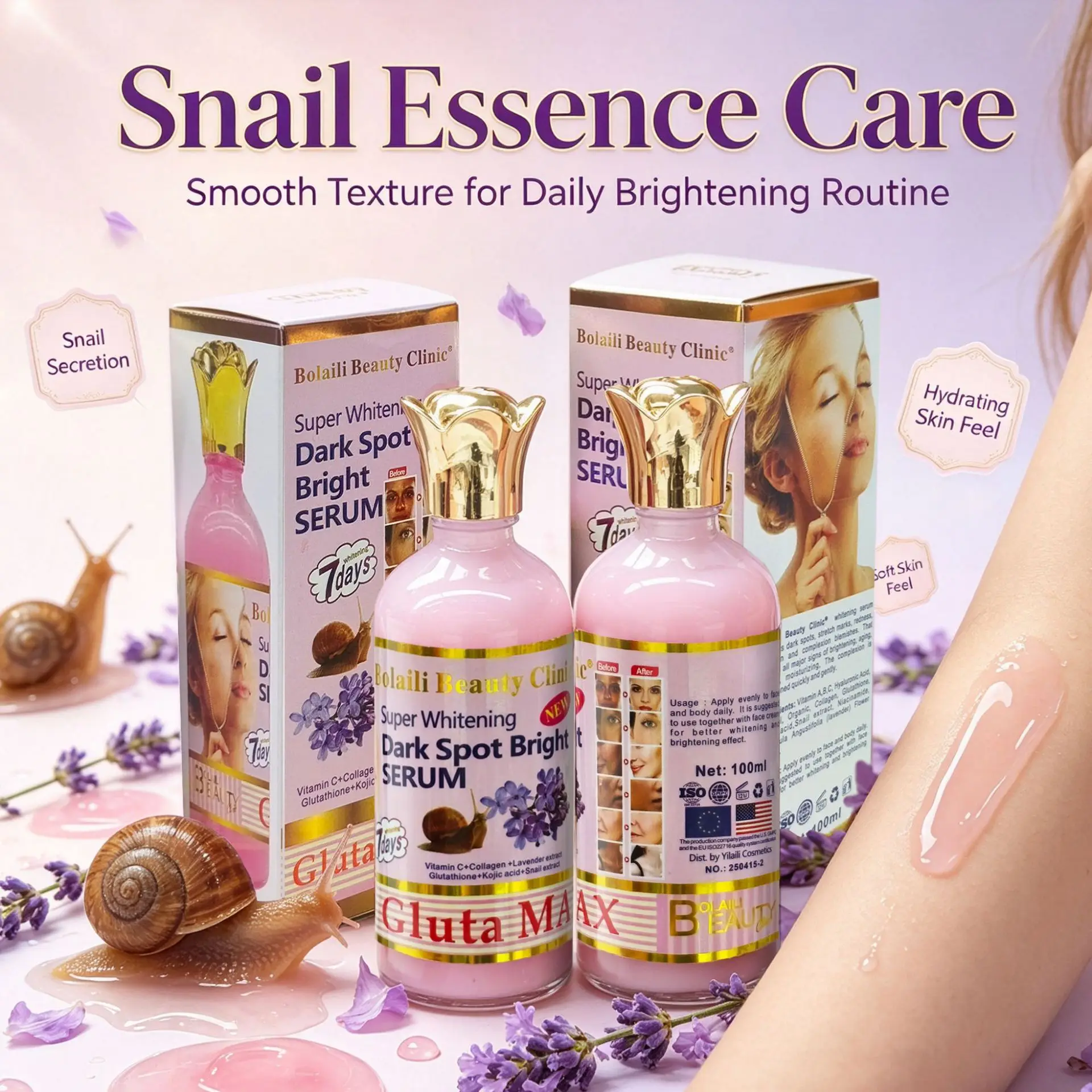 Snail Lavender Serum 100ml Deep Nourishing Brightens Skin Tone Improves Dull Moisturizing Hydrating Factor Serum Skincare