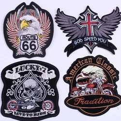 Toppe termoadesive per abbigliamento punk ROUTE 66 Moto Eagle Wings Cross Iron on Patch ricamata sui vestiti Distintivi fusibili