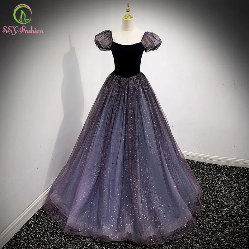 SSYFashion-vestido De noche elegante De princesa, prenda con manga abombada, longitud hasta el suelo, brillante, para Fiesta De graduación, Formal