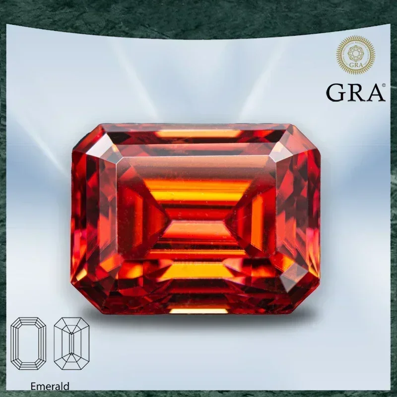 

Moissanite Stone Emerald Cut Garnet Color VVS1 with GRA Certificate for Gemstone Charms Top Advanced Jewelry Making Materials