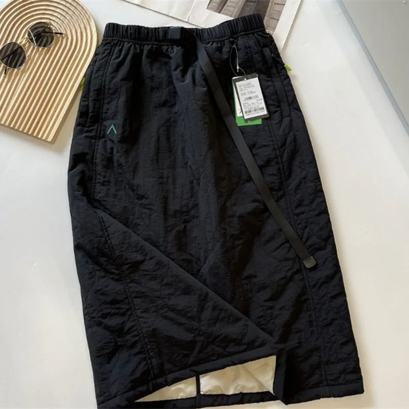 Frühling Herbst Winter Neue Mode Halblangen Rock für Frauen Im Freien Warm Kalt Beweis Rock Vielseitig Grün Schwarz A-linie Rock