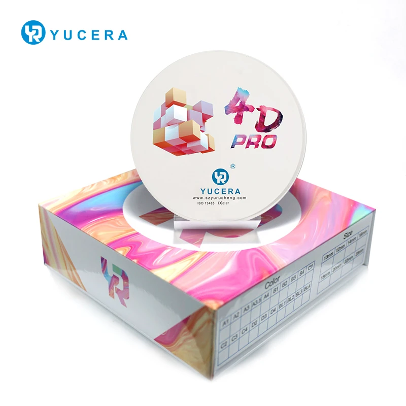 Yucera 4D Pro 다층 치과 임플란트 재료, Cad Cam, 실험실용 컬러 그라데이션, 8 레이어, 98x12mm