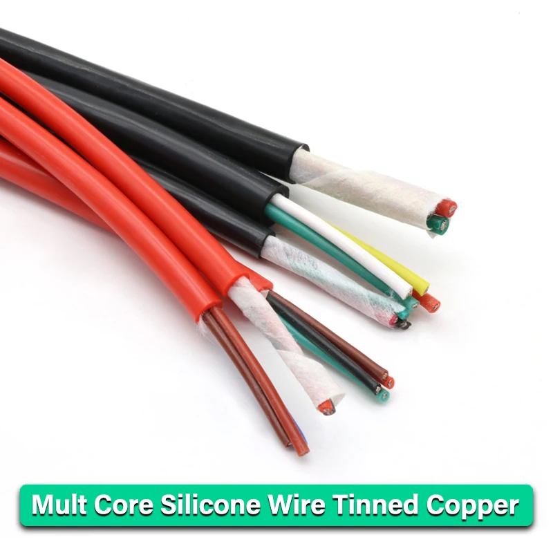 

1/5M Flexible Silicone Rubber Cable Sq 0.3 0.5 0.75 1 1.5 2 2.5mm x 2 3 4 6 Cores Insulated Copper High Temperature Wire