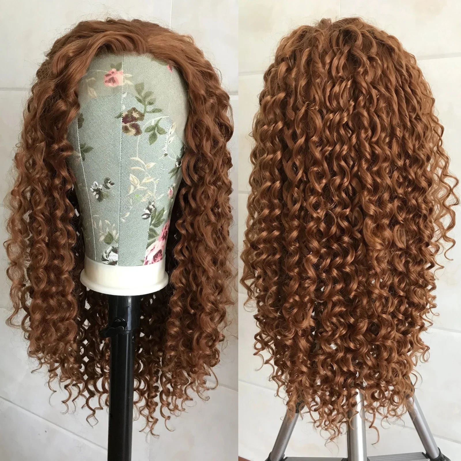 

Коричневый мягкий 26-дюймовый длинный курчавый вьющийся парик спереди плотности 180 для женщин, синтетический термостойкий бесклеевой парик на каждый день