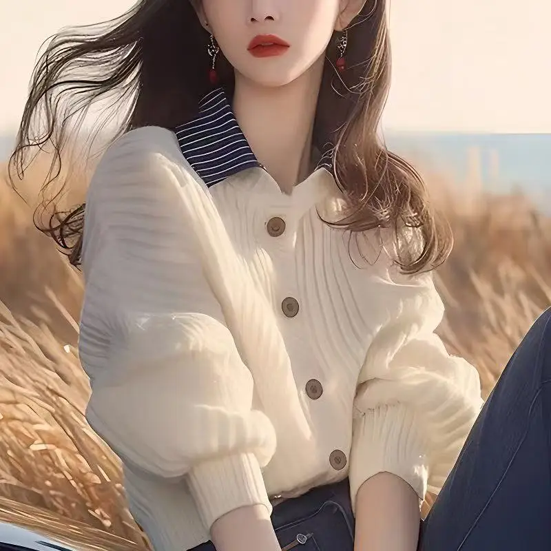 

2025 Hot New High Quality Soft And Sticky Collar Two-piece Knitted Cardigan Women's Lazy Style Bat Sleeve Sweater