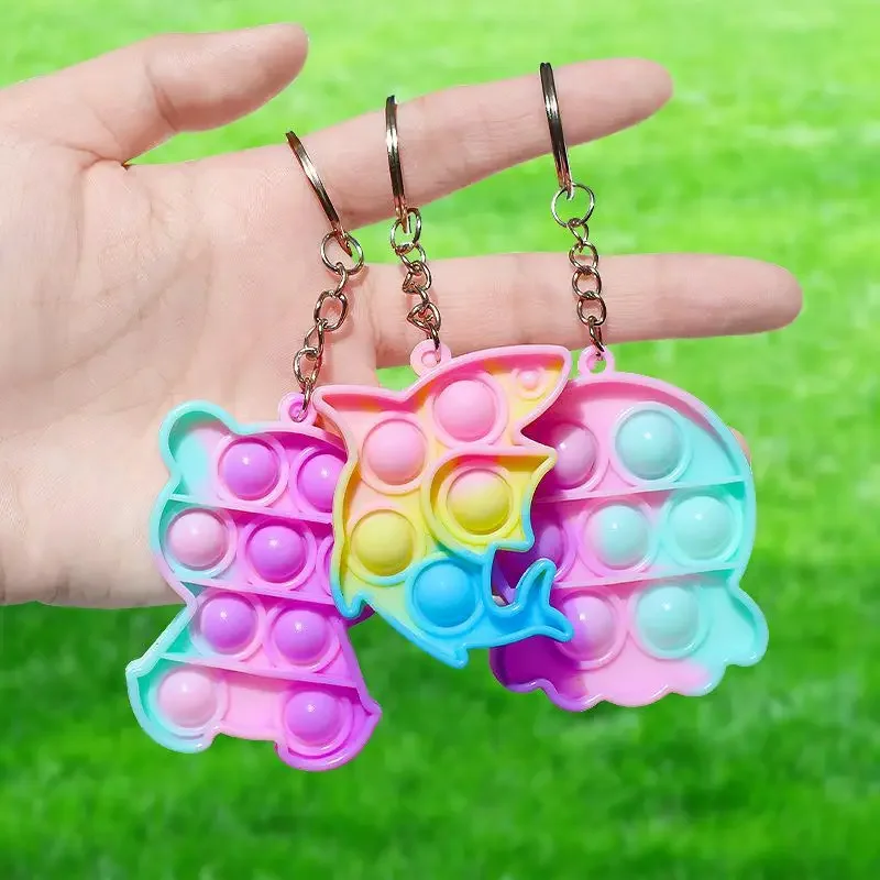 Mini Finger Press Bubble Rainbow Keychain Squeeze Novelty Toy Surprise Gift Child Prize Friend Birthday Wedding Guest Gift Favor