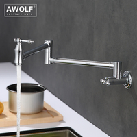 Awolf Chrome Polishing Folding Pot Filler Solid Brass Wall Mounted Kitchen Sink Faucet Tap with 360 Degree Rotation Spout FW002