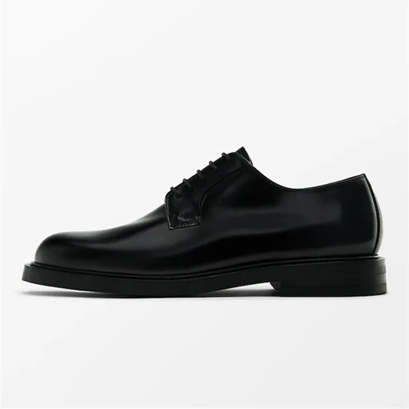 Sapatos de couro casuais de negócios estilo simples couro genuíno britânico dedo do pé redondo vestido formal usar versátil elegante derby sapatos masculinos