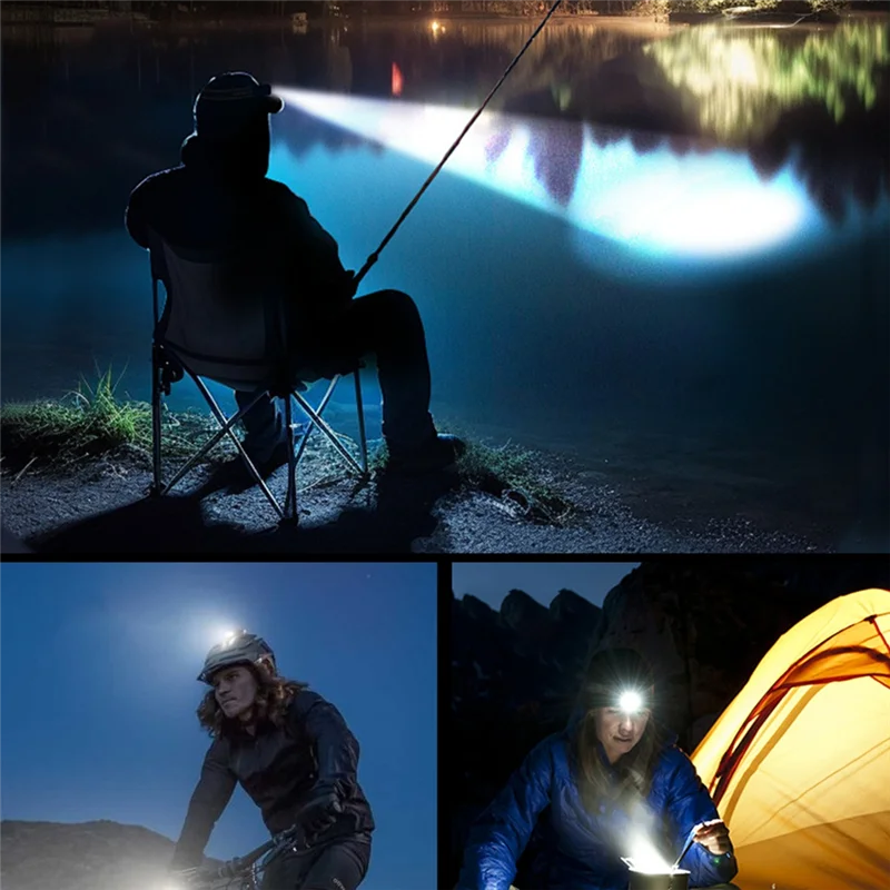 

ABZC-Smart Headlight Type-C Charging 2000Mhz Wave Sensor Strong Light For Night Fishing Black