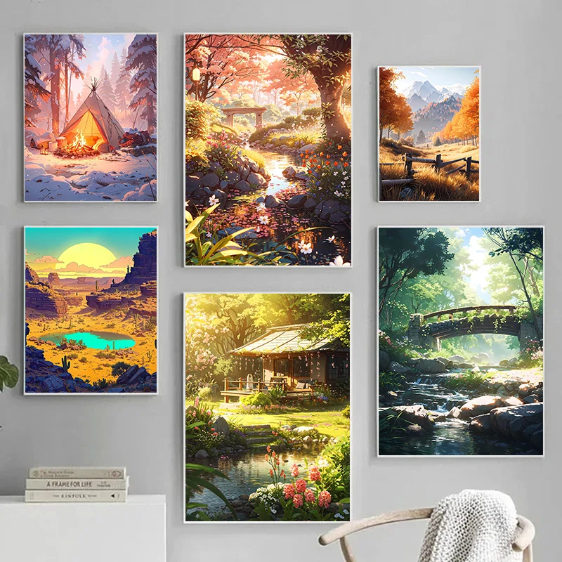1pc frameless Canvas Painting Spectacular Views Wildflower Field Poster Scenic Nature Mountain Valley Spring Summer Landscape Ca