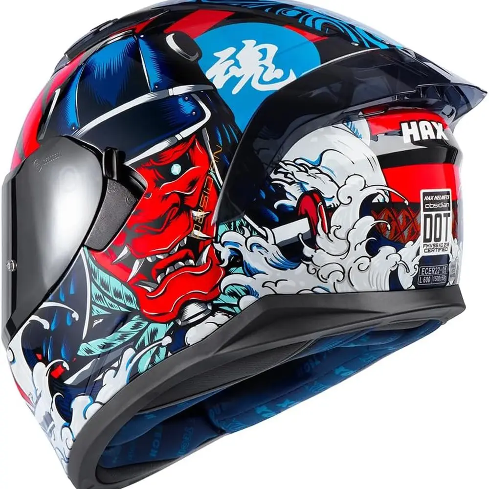 خوذة دراجة نارية ذات قناع مزدوج للبالغين - معتمدة من وزارة النقل، جاهزة للقفل، أحمر ساموراي، مقاس S #5