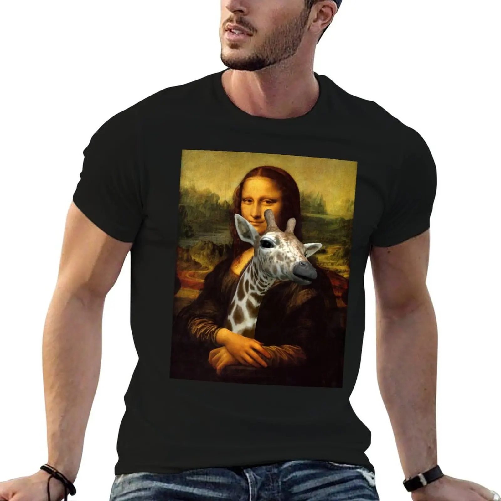 

Mona Lisa Loves Giraffes T-Shirt t shirts for man graphic funny man tshirt T-Shirt