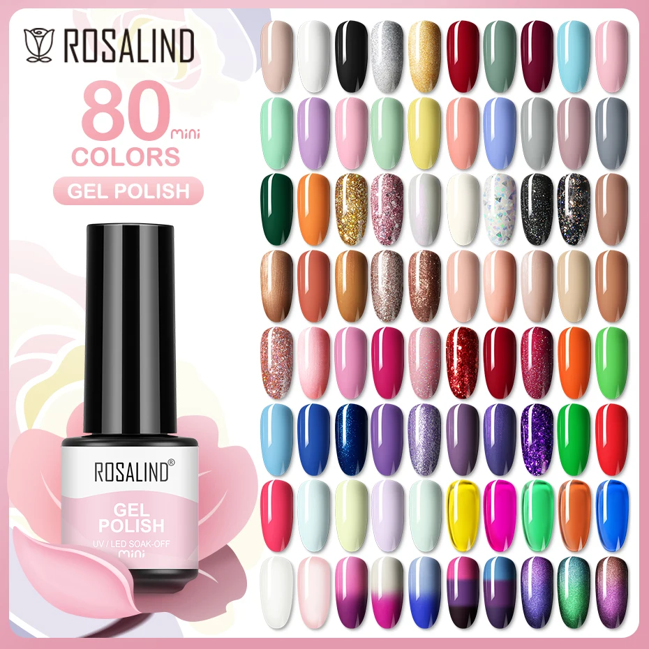 ROSALIND Nail Gel Polish Hybrid Soak Off Semi Permanent UV /Led Varnishes Base Top Coat 5ml Nail Polish for Nail Art Design