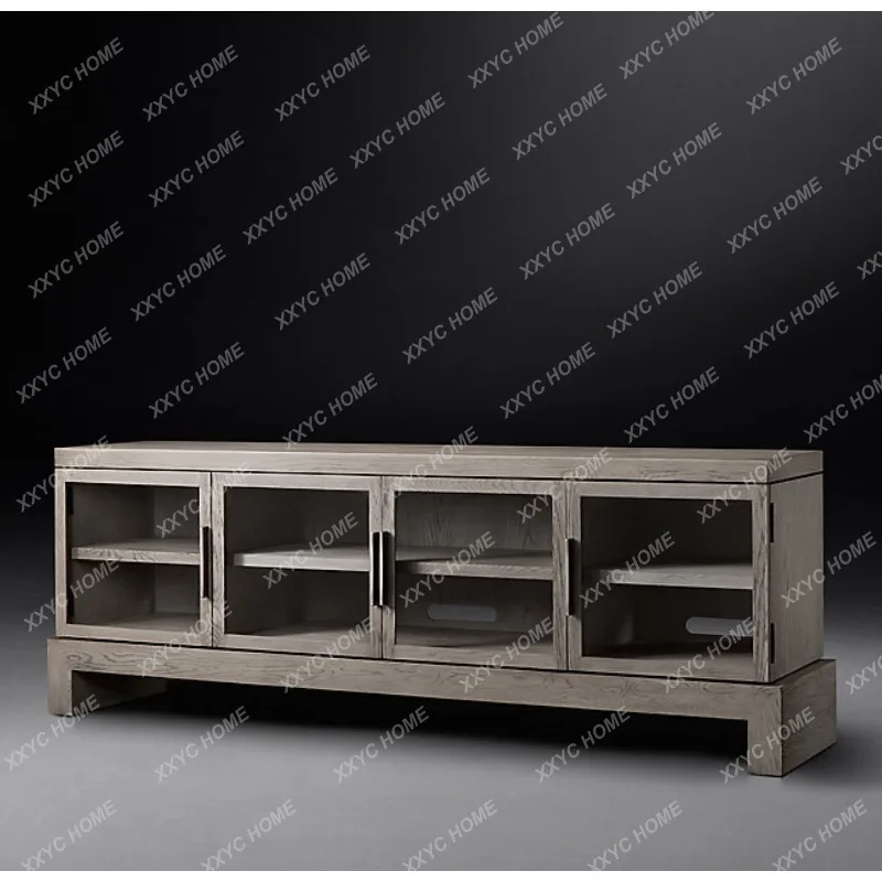 Light luxury antique villa all solid wood oak retro country TV cabinet locker