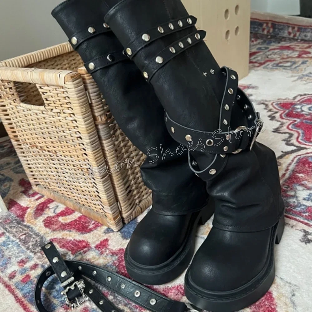 أسود جولة تو برشام ديكور مشبك ديكور الأحذية كعب عالي مكتنز أحذية عالية الكعب للنساء الكعوب 2025 جديد Zapatos Para Mujere #3