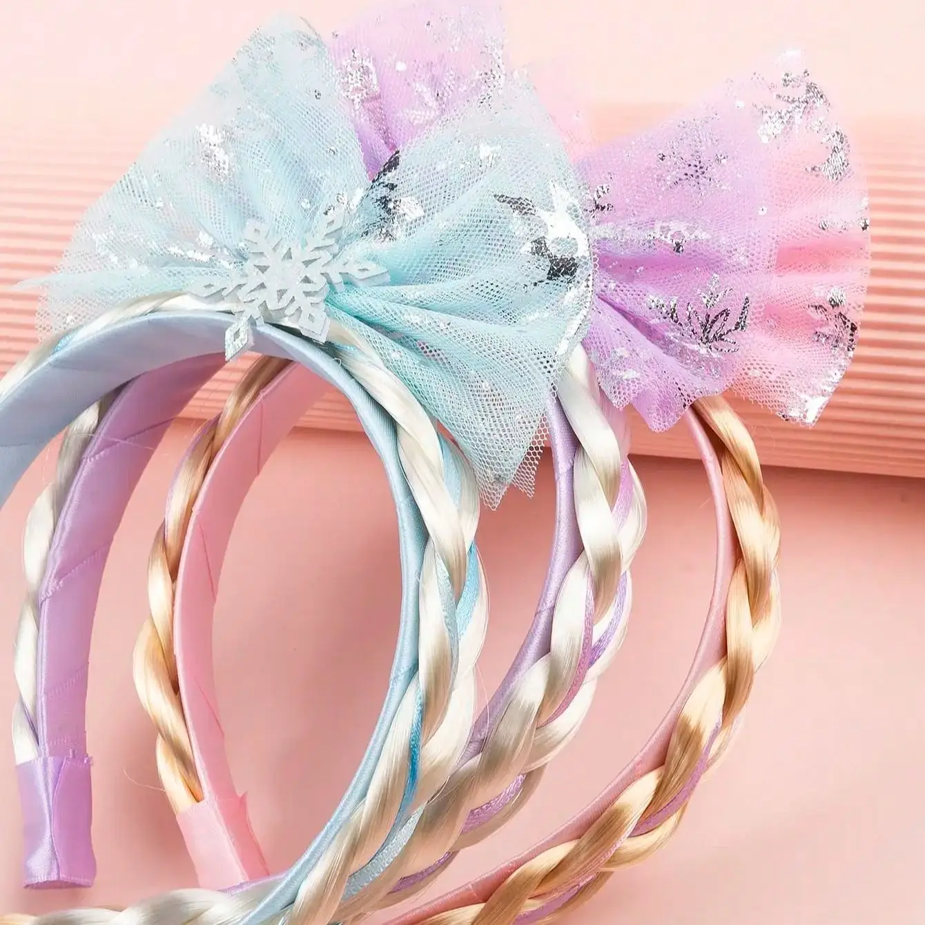 Qiyuan Love Princess Children\'s Hair Band Headwear Girls\' Baby Wig Long Braid Princess Bow Hair Accessories