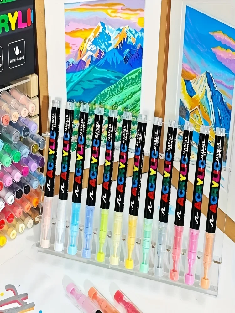 12-366 kleuren acrylverfstiftmarkeringen Acrylvilt Penseelpunt Verfmarkeringen Voor houtrots schilderij canvas cadeau doe-het-zelf ambachten - afbeelding 2