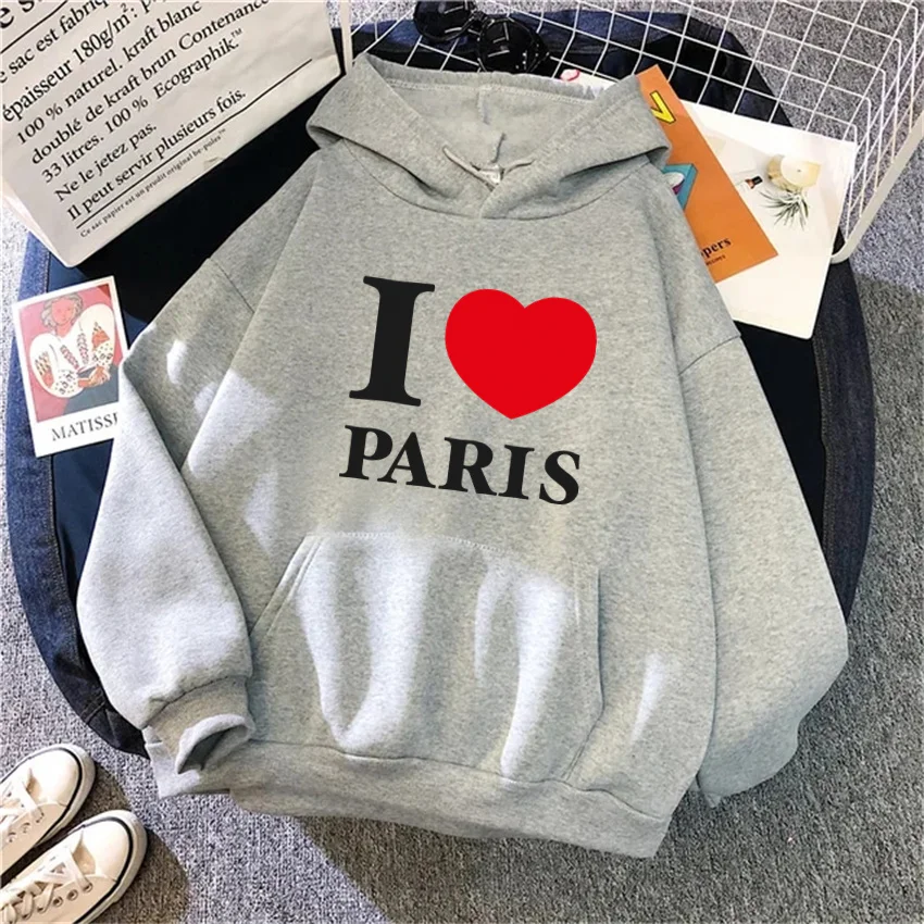 Women Hoodies Fashion Autumn Paris love Printed Hip Hop Fleece Woman Casual Streetwear Male Y2K Clothes Hoody Pullover Unisex