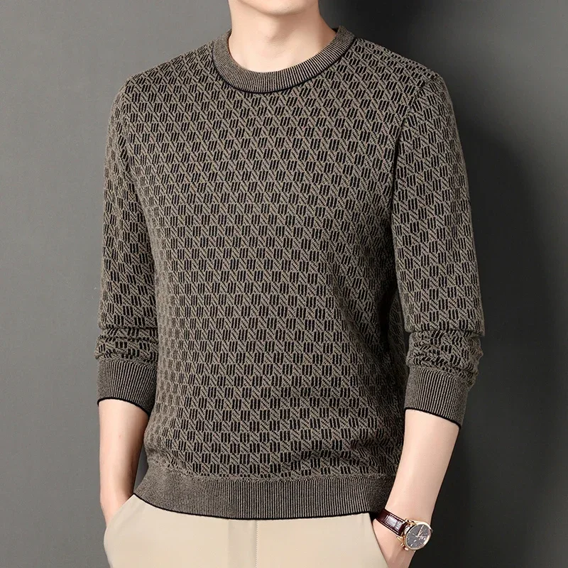 Autumn and Winter New Men's Plush and Thickened Warm Casual Knitted Sweater Pullover