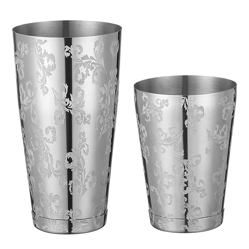 Stainless Steel Boston Shaker Bar Shaker with Different Surface Finish -2 Piece Cocktail Shaker, 15-Ounce and 25-Ounce